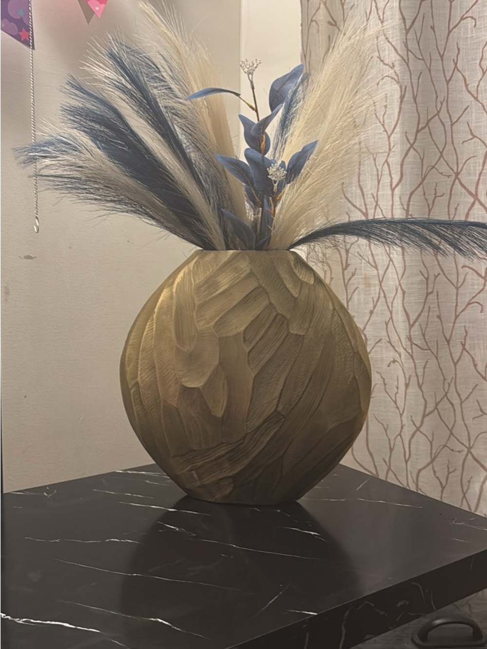 Brass-Toned Textured Round Decorative Vase - Home Accents